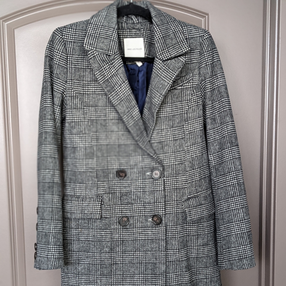 Avec Le Filles Plaid Overcoat